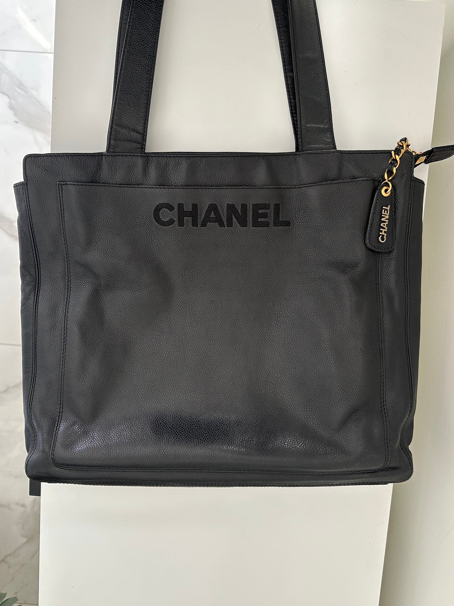 Chanel Logo Caviar Leather Tote
