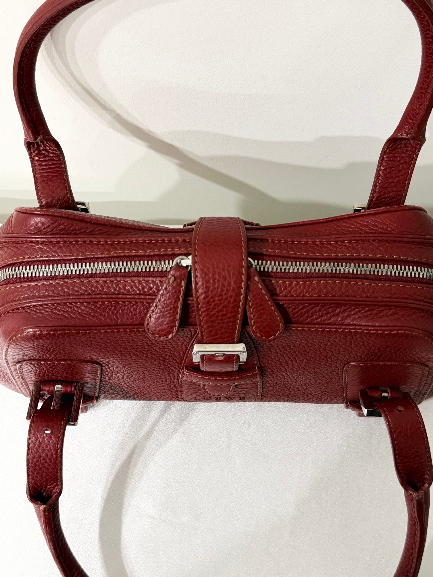 LOEWE Senda Leather Shoulder Bag Handbag Red