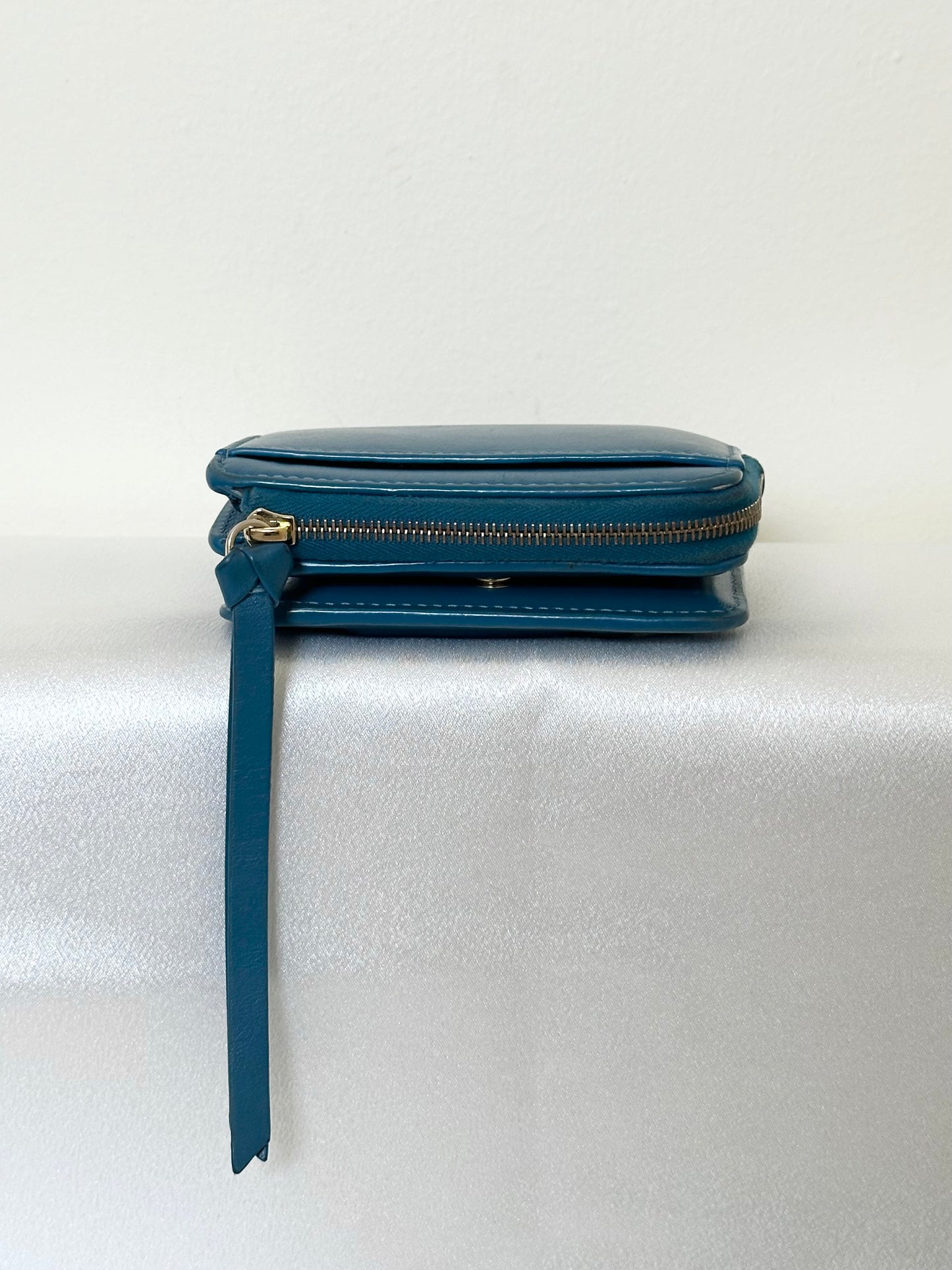 SOLD-Fendi FF Cube Bi-fold Compact wallet Blue leather