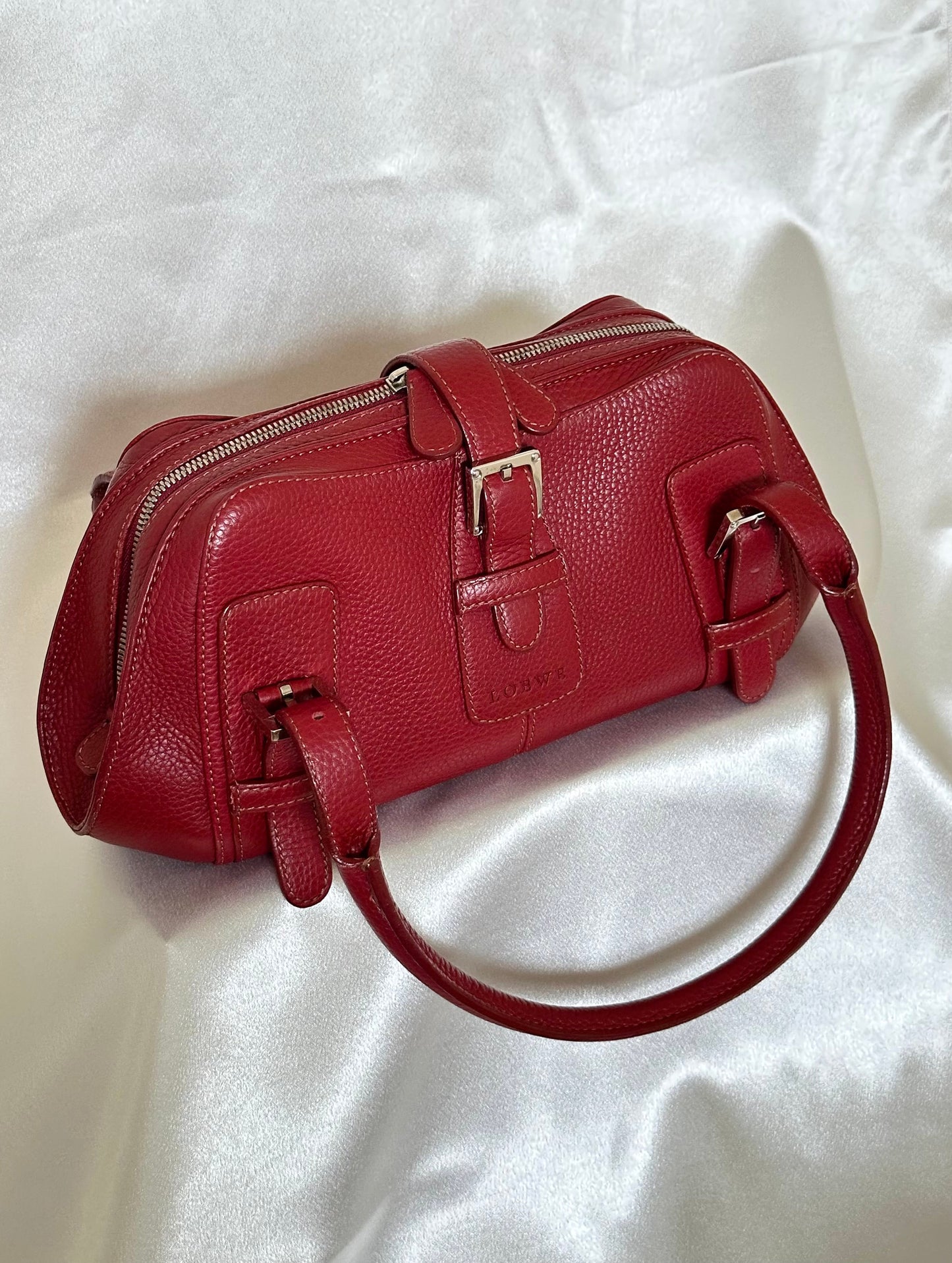 LOEWE Senda Leather Shoulder Bag Handbag Red