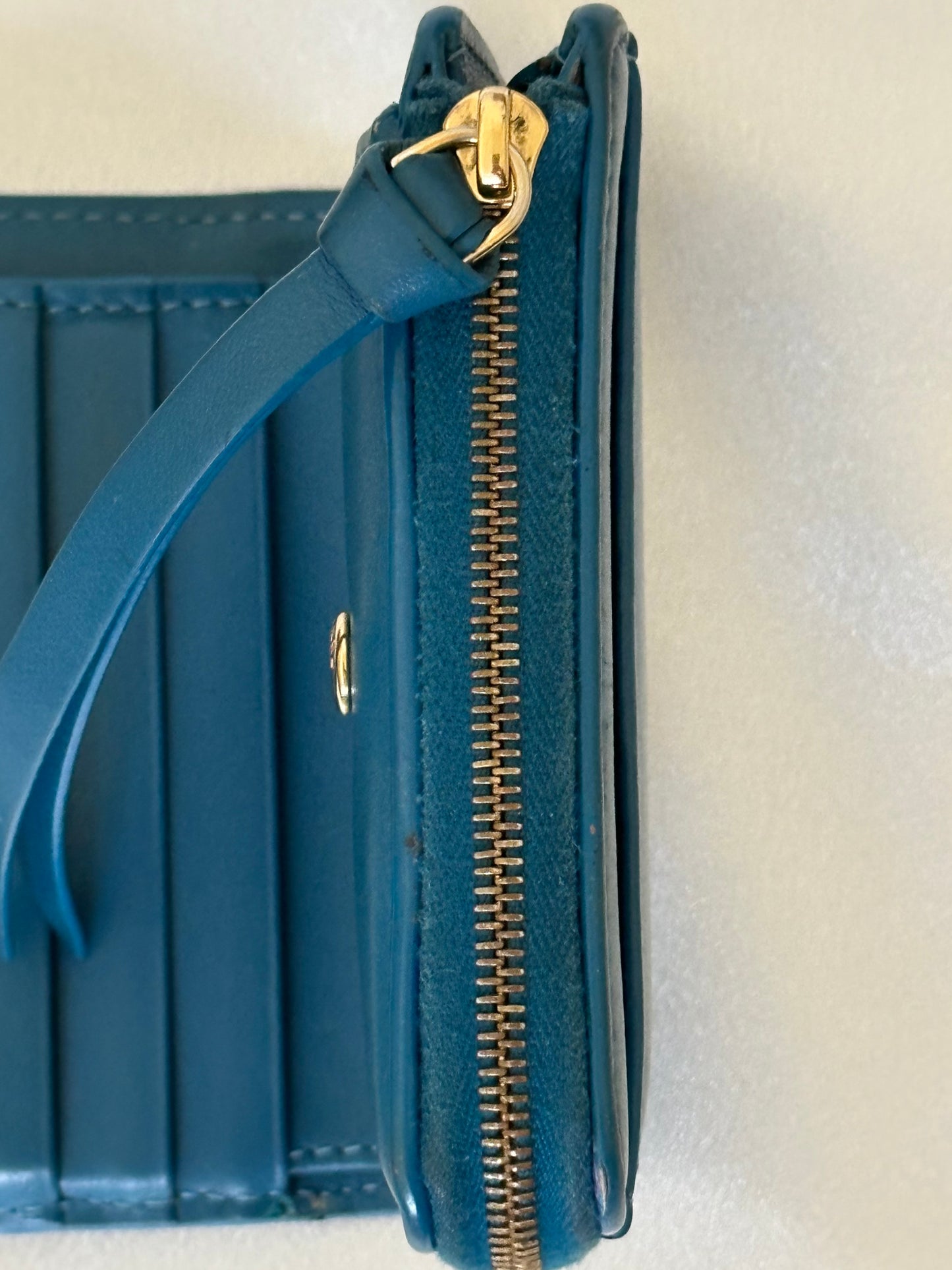 SOLD-Fendi FF Cube Bi-fold Compact wallet Blue leather