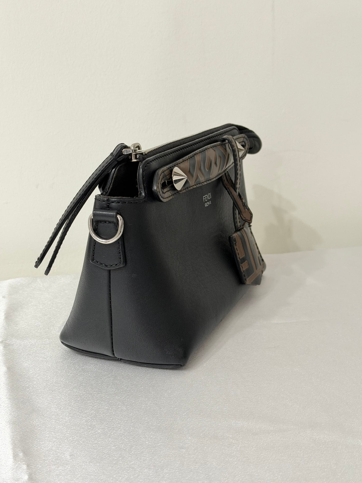 FENDI Zucca By The Way Leather 2Way Shoulder Bag Black Brown
