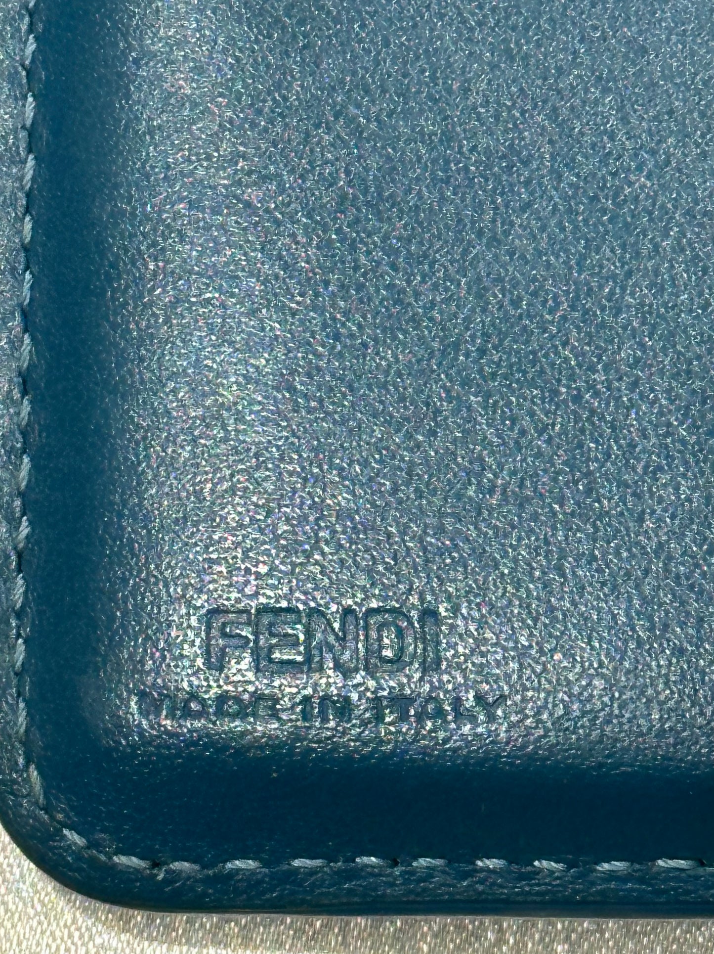 SOLD-Fendi FF Cube Bi-fold Compact wallet Blue leather