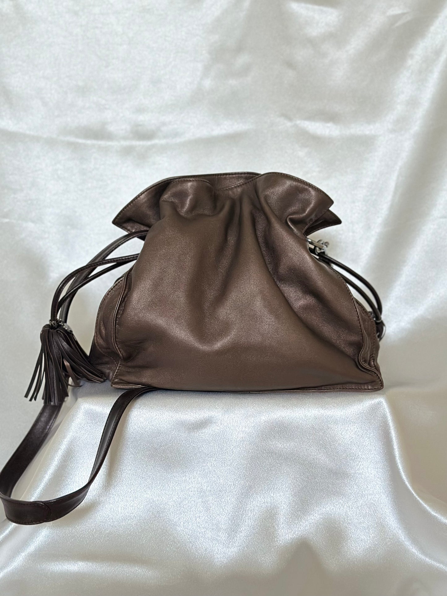 Loewe Flamenco Anagram Shoulder purse Leather Beige Silver