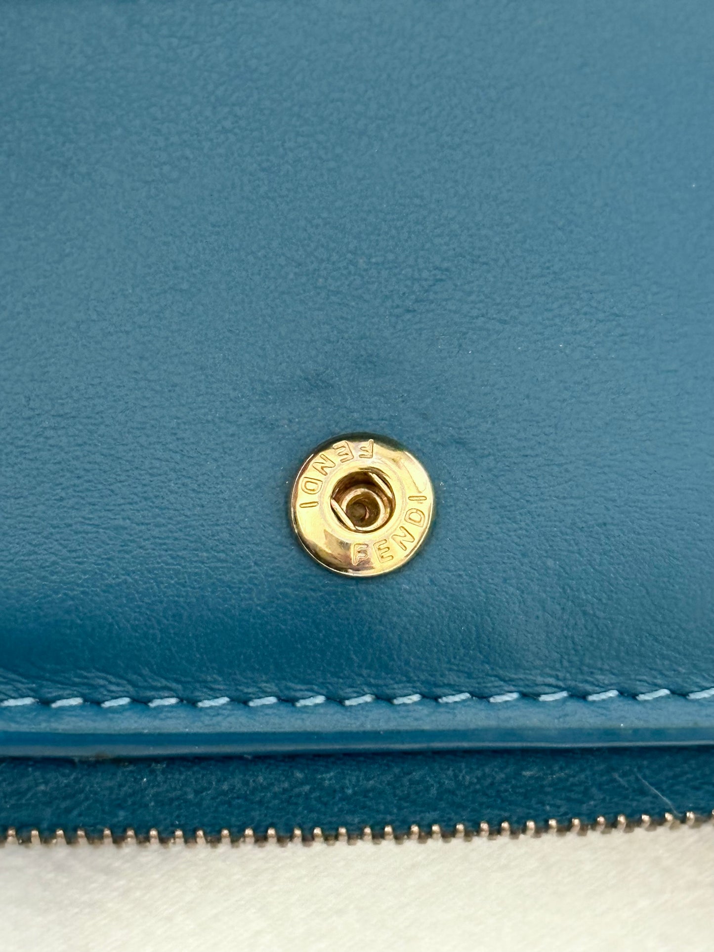 SOLD-Fendi FF Cube Bi-fold Compact wallet Blue leather