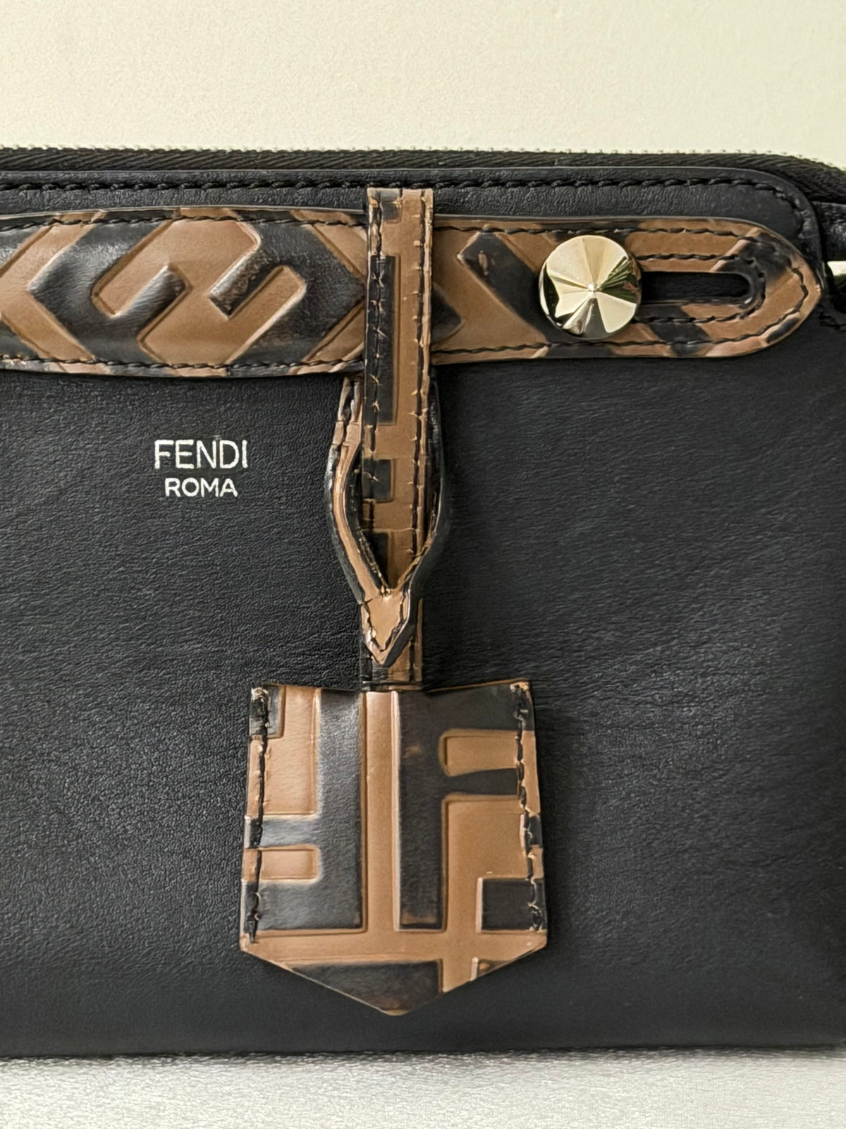 FENDI Zucca By The Way Leather 2Way Shoulder Bag Black Brown