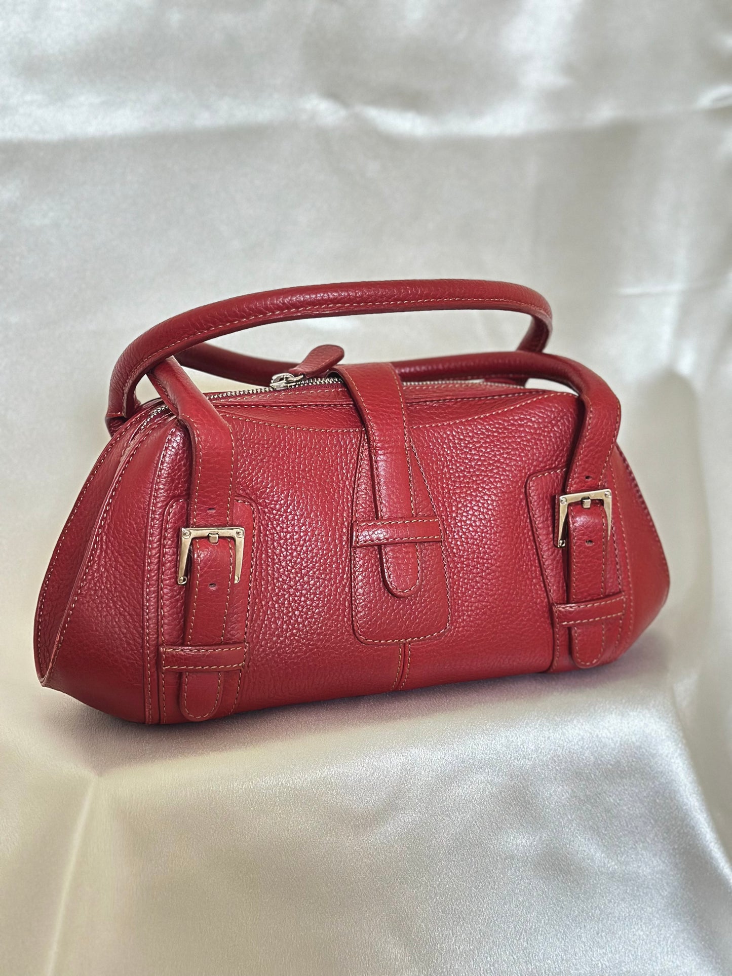 LOEWE Senda Leather Shoulder Bag Handbag Red