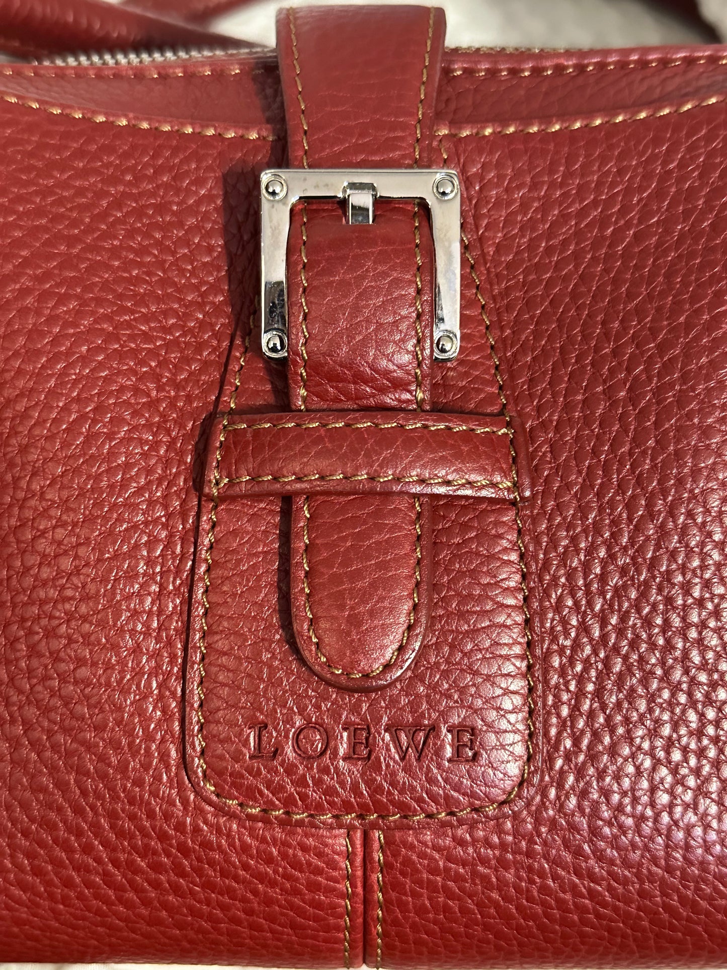 LOEWE Senda Leather Shoulder Bag Handbag Red