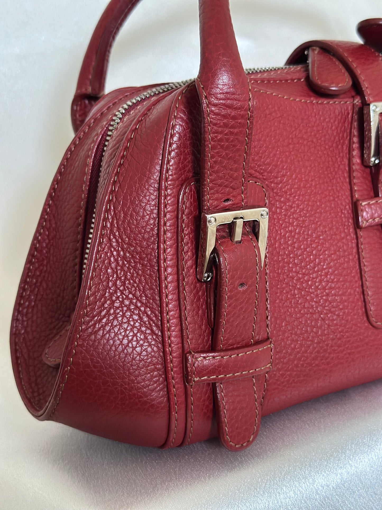 LOEWE Senda Leather Shoulder Bag Handbag Red
