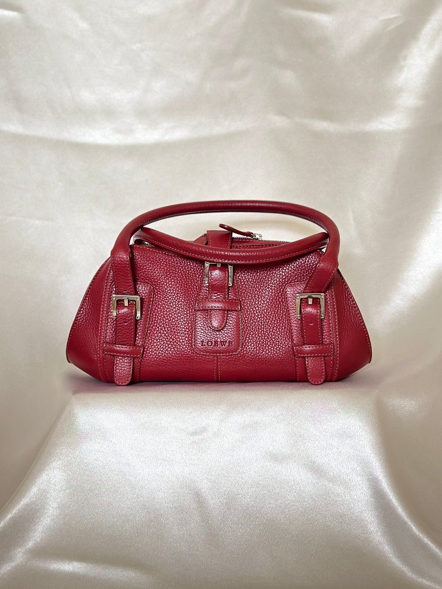 LOEWE Senda Leather Shoulder Bag Handbag Red