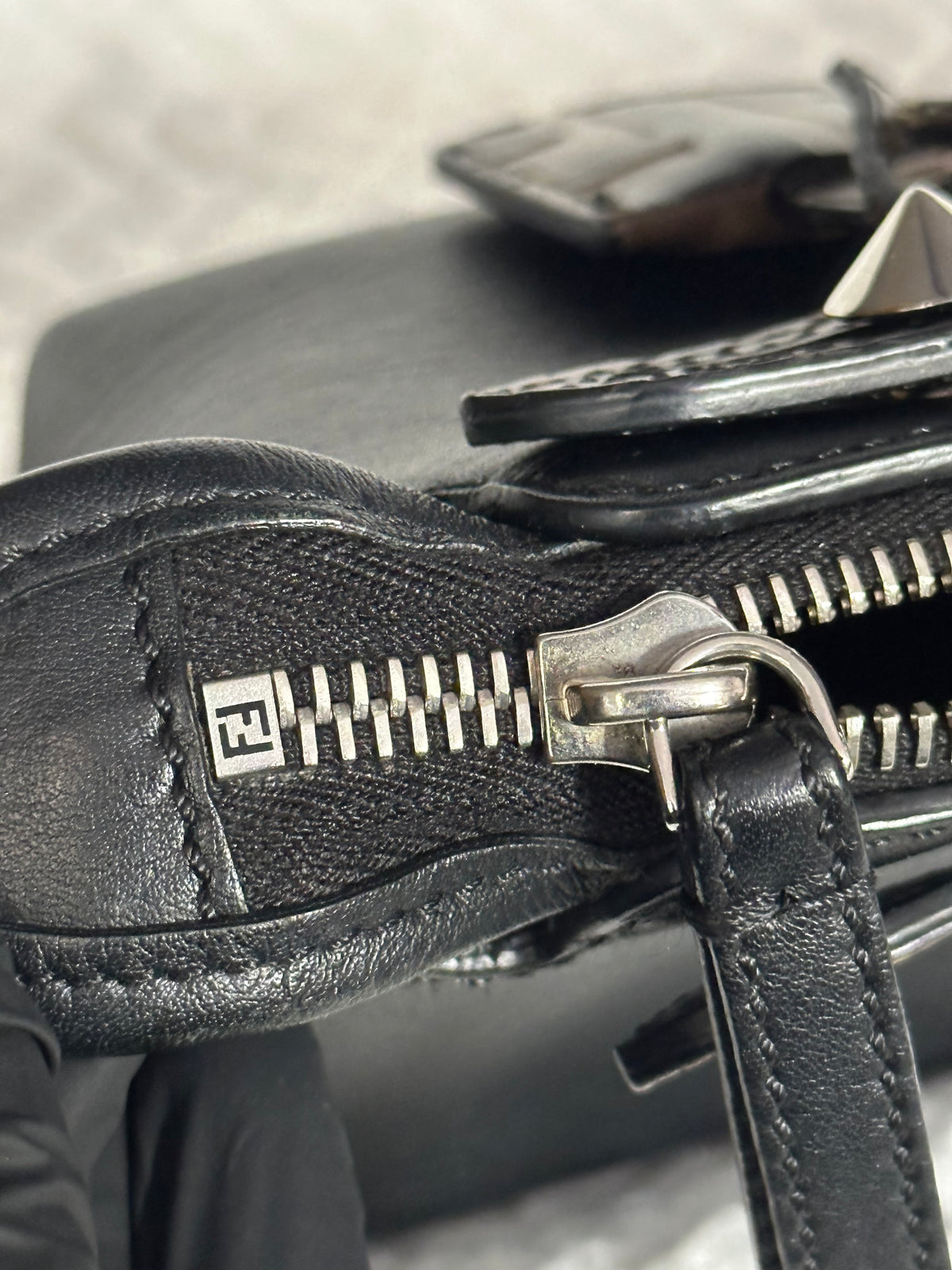 FENDI Zucca By The Way Leather 2Way Shoulder Bag Black Brown