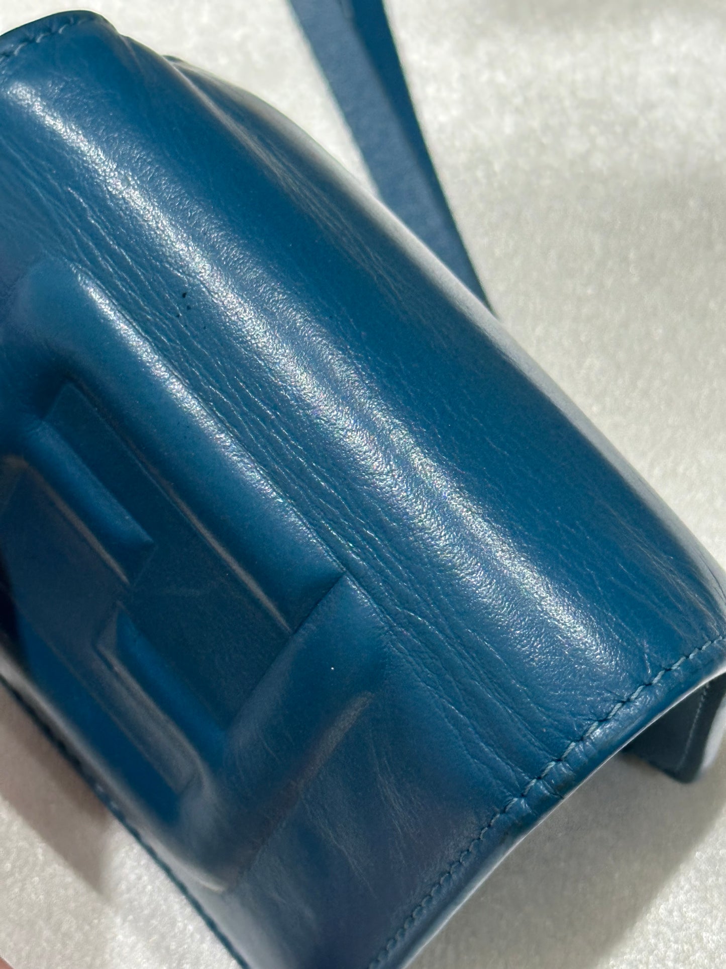 SOLD-Fendi FF Cube Bi-fold Compact wallet Blue leather