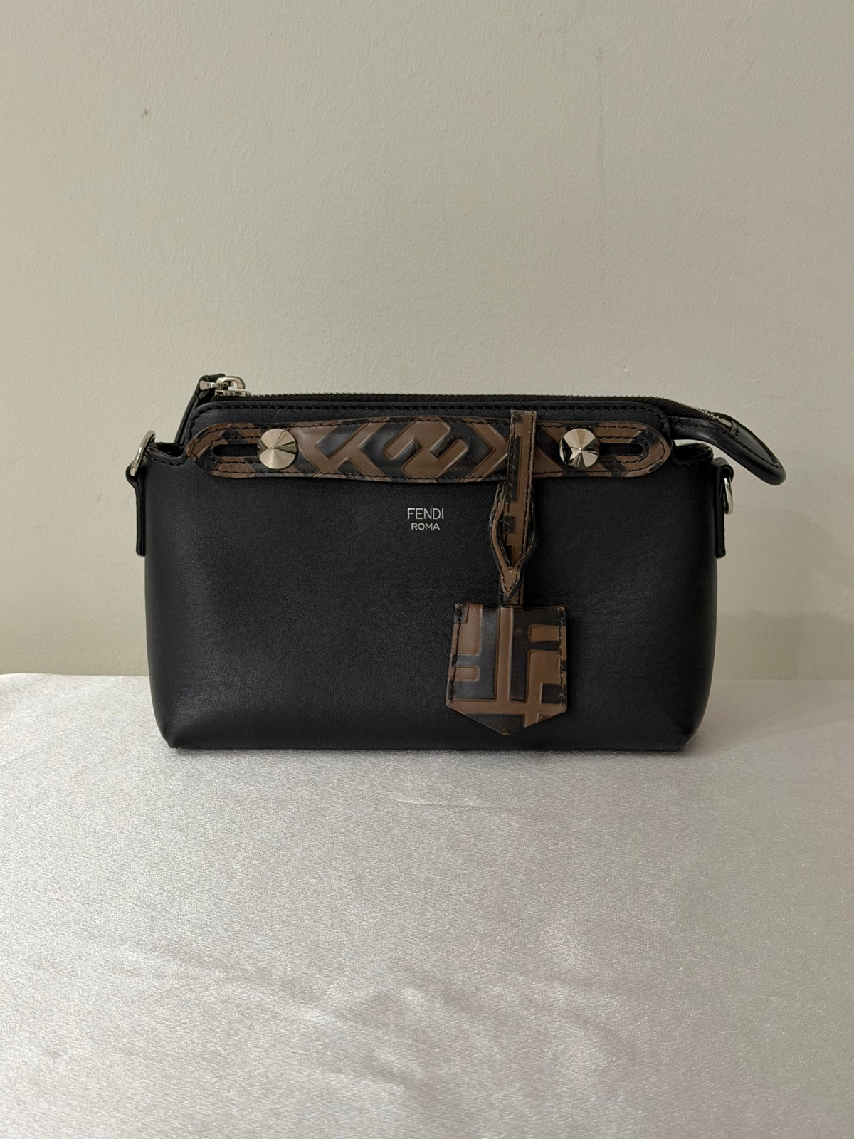 FENDI Zucca By The Way Leather 2Way Shoulder Bag Black Brown