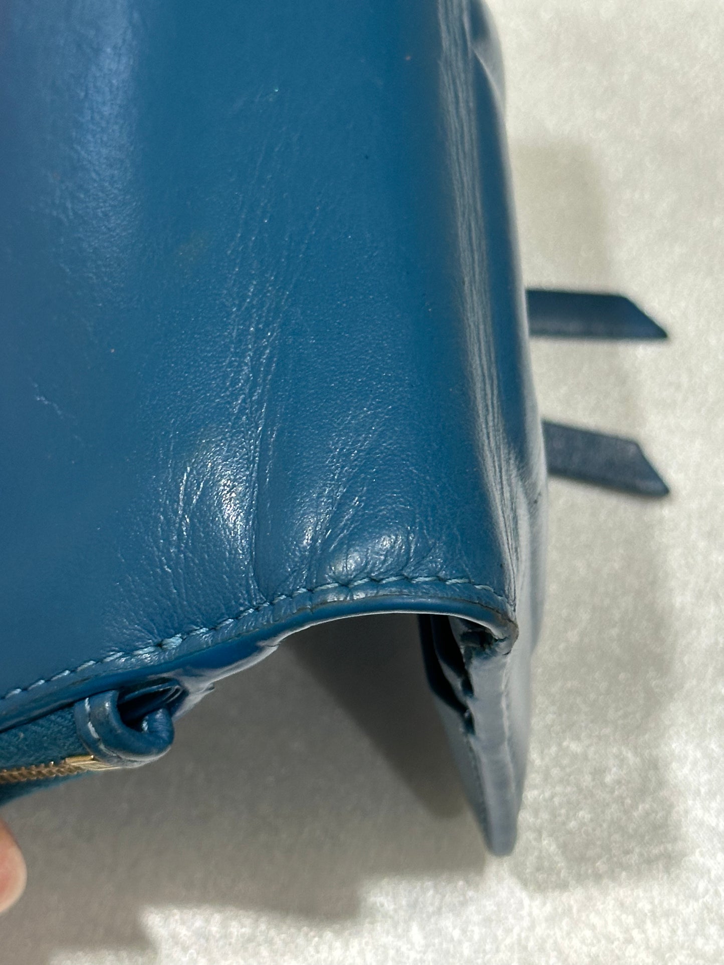 SOLD-Fendi FF Cube Bi-fold Compact wallet Blue leather