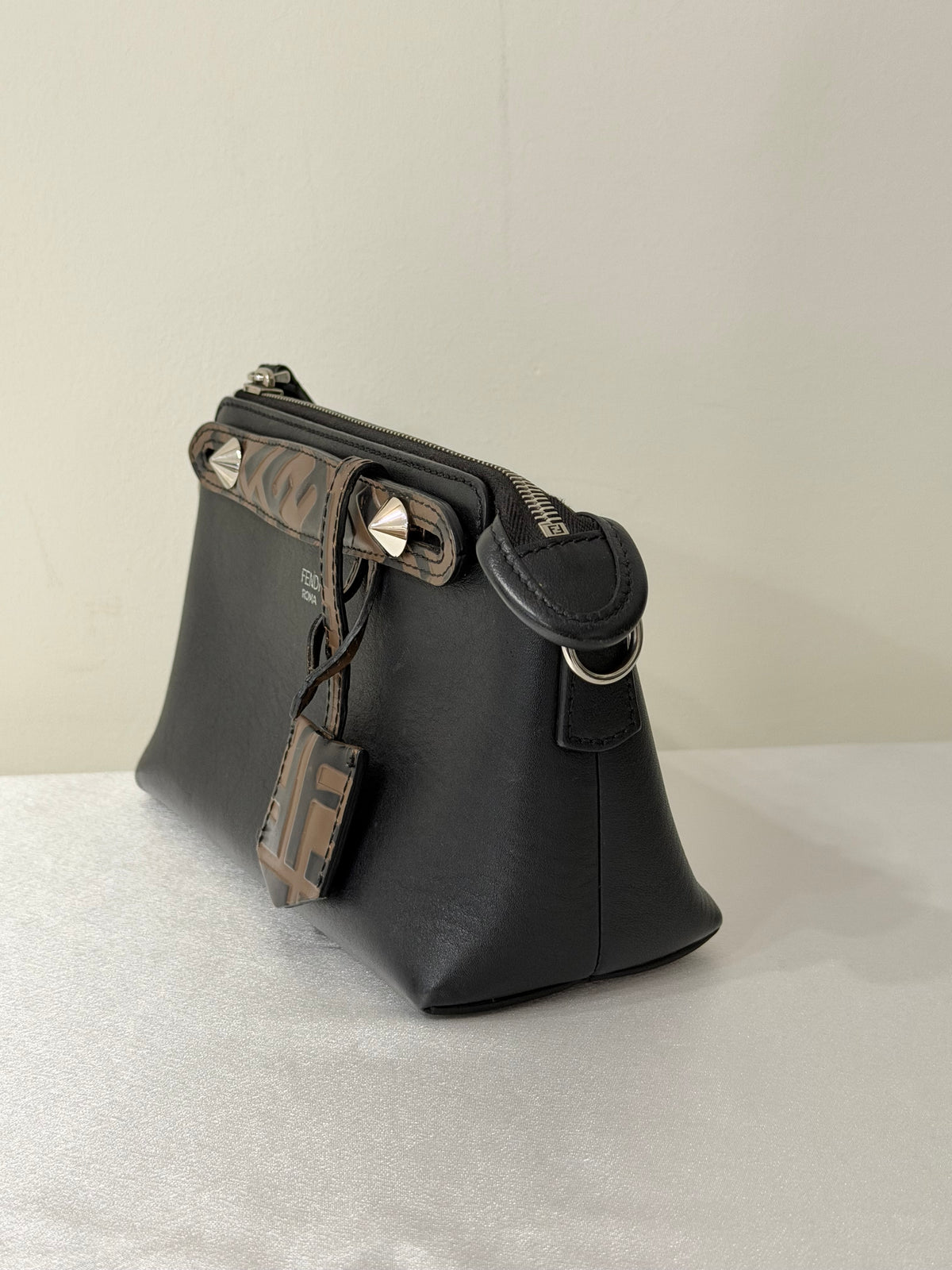 FENDI Zucca By The Way Leather 2Way Shoulder Bag Black Brown