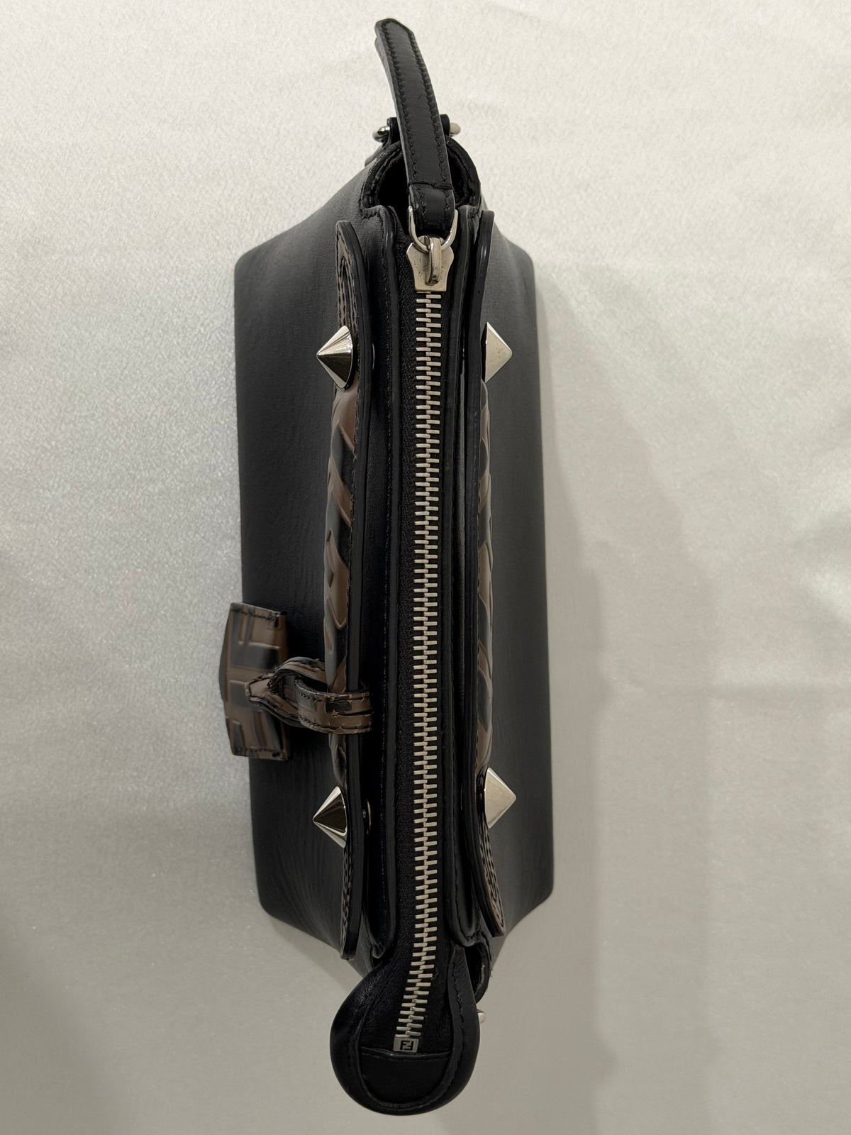 FENDI Zucca By The Way Leather 2Way Shoulder Bag Black Brown
