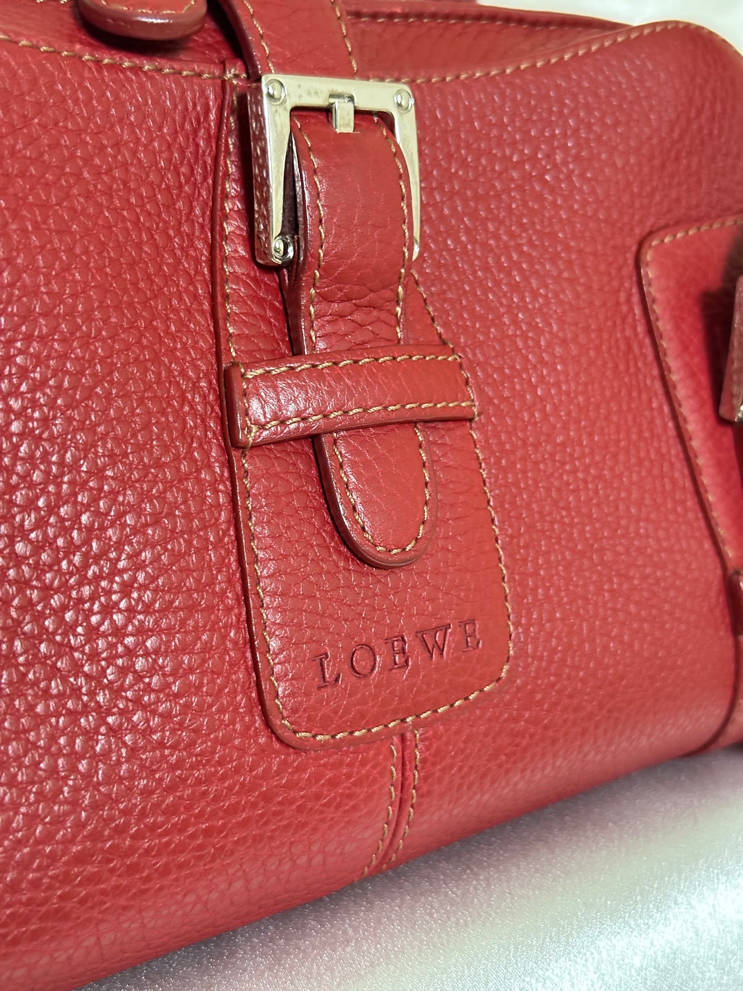 LOEWE Senda Leather Shoulder Bag Handbag Red