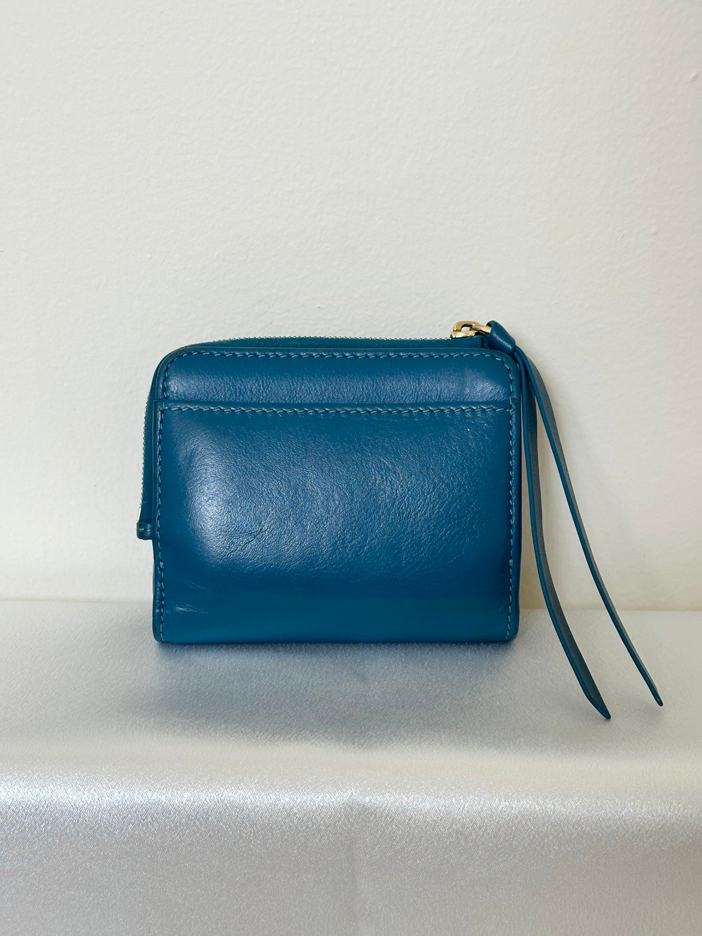 SOLD-Fendi FF Cube Bi-fold Compact wallet Blue leather
