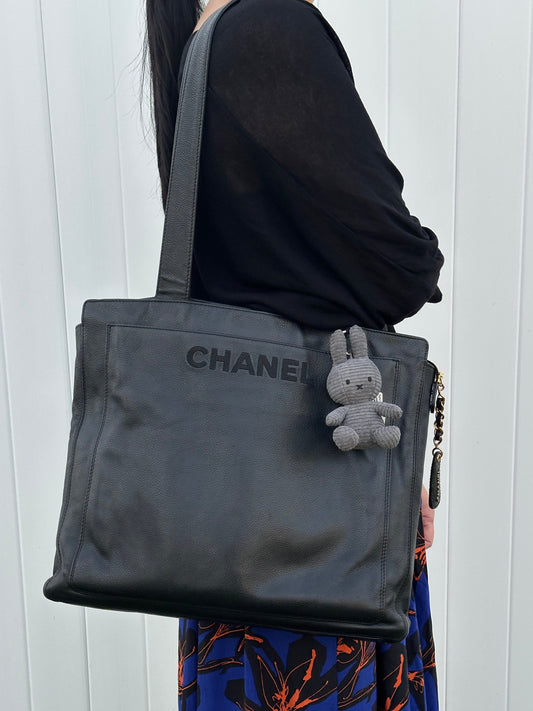 Chanel Logo Caviar Leather Tote